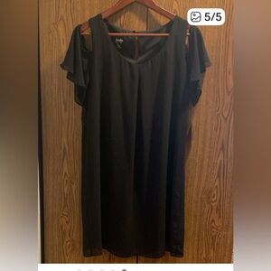 by & by Black Cold-Shoulder Flutter Shift Dress